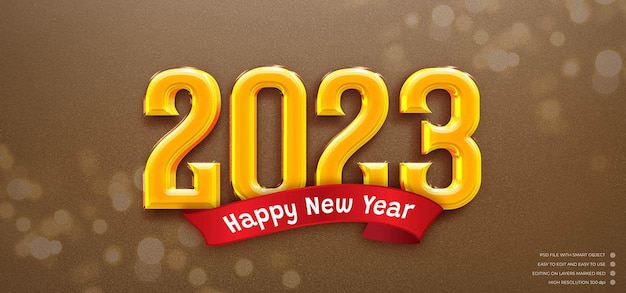 Happy new year 2023 with 3d text effect editable comic text style