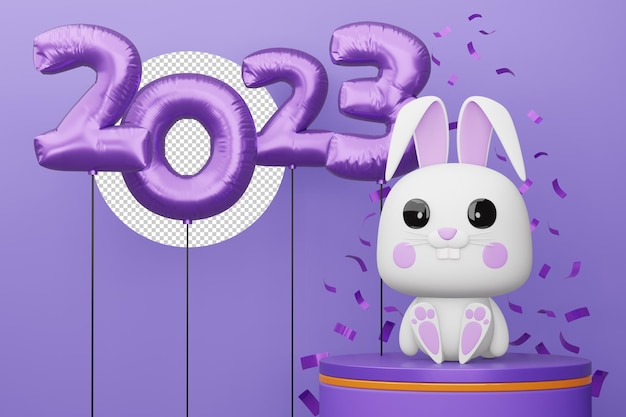 Happy new year 2023 year of the rabbit 3d rendering