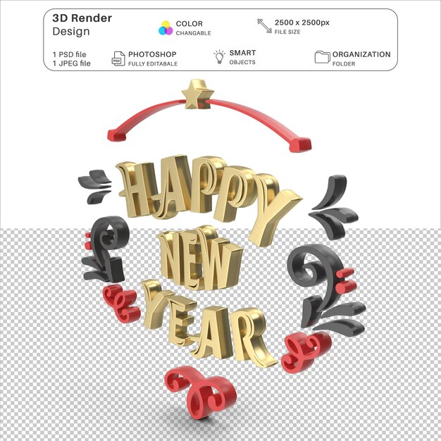 Happy New Year 2024 3D Modeling PSD File