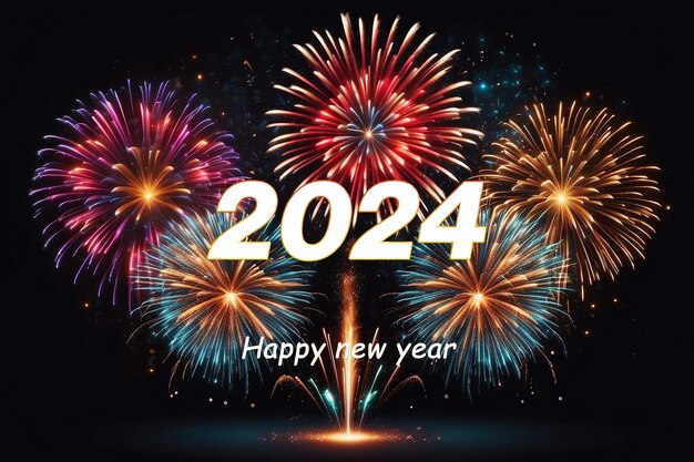 Happy new year 2024 celebration colorful fireworks background