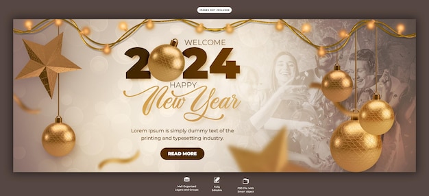 PSD happy new year 2024 celebration facebook cover post design template