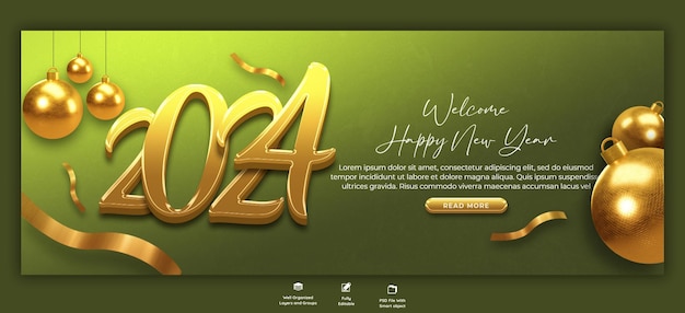 PSD happy new year 2024 celebration facebook cover post design template