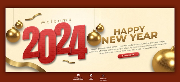 PSD happy new year 2024 celebration facebook cover post design template