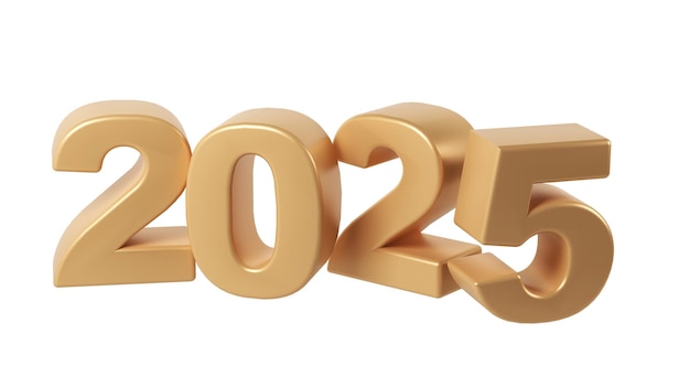 PSD happy new year 2025 with shiny 3d numbers holiday christmas gold celebration design