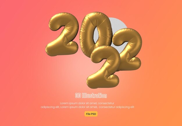 happy new year 3d illustration with unique and cute number design