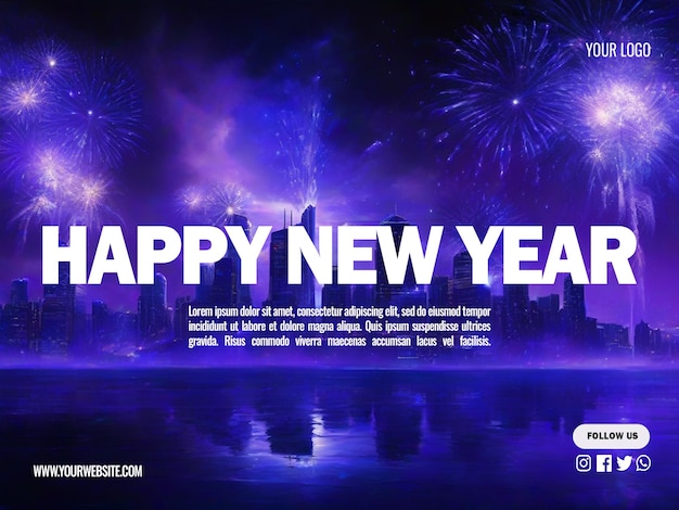 Happy New Year concept with fireworks social media banner template