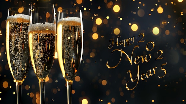 Happy new year eve celebration invitation card with glasses of champagne