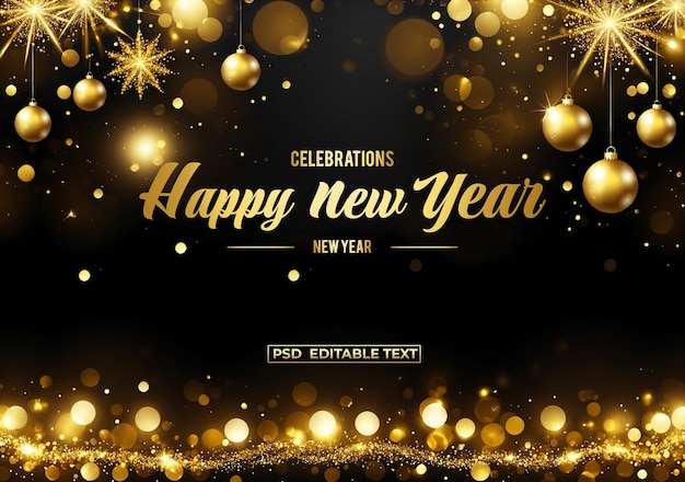 PSD happy new year golden celebration background editable text psd