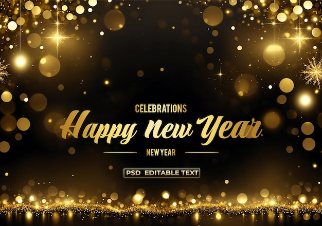 PSD happy new year golden celebration background editable text psd