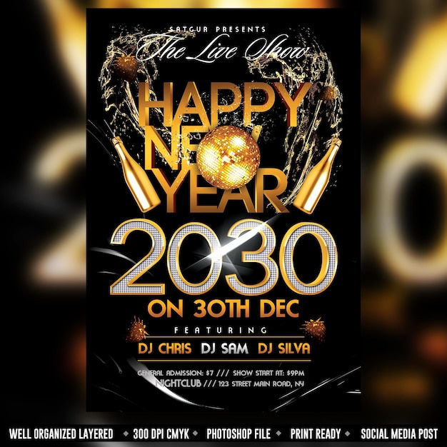 PSD happy new year party flyer poster