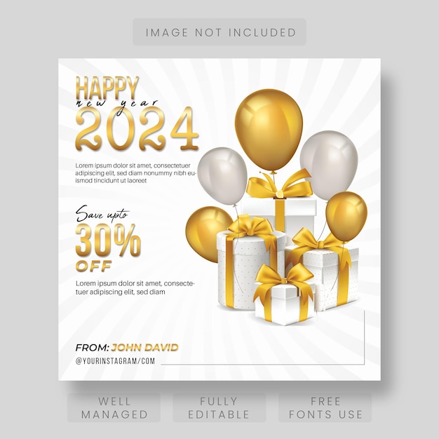 Happy new year social media post or promotional banner template