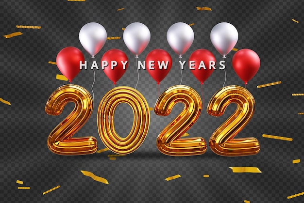 PSD happy new years with 3d gold text effect and balloon