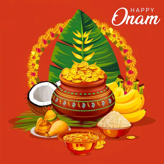 Happy Onam Festival of South IndiaKerala event celebration template design by ai