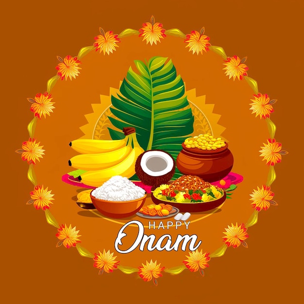 Happy Onam Festival of South IndiaKerala event celebration template design by ai