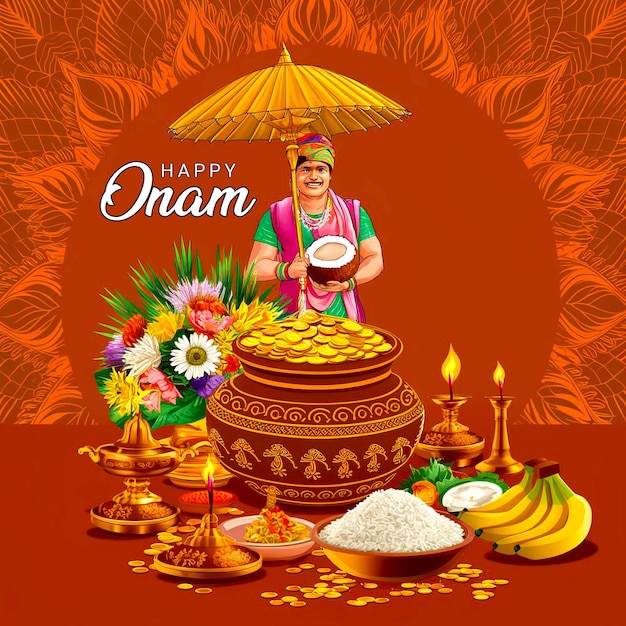 Happy Onam Festival of South IndiaKerala event celebration template design by ai