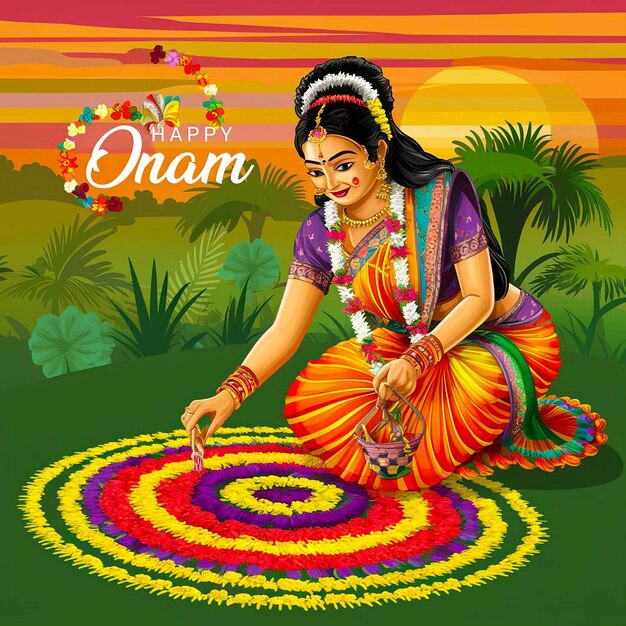 Happy Onam festival of South IndiaKerala kerala fesival malayali girls making pookalam