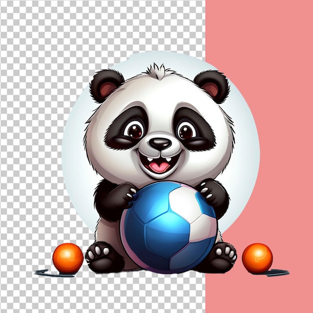 Happy panda kicking soccer ball