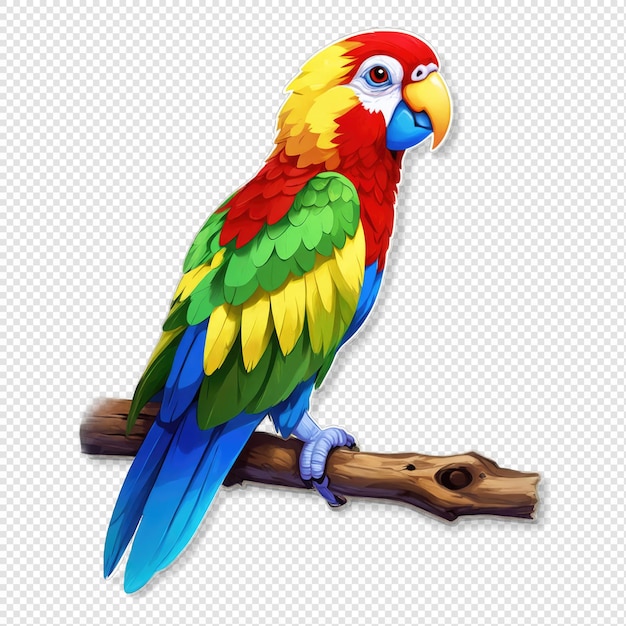 A happy parrot sitting on a tree branch