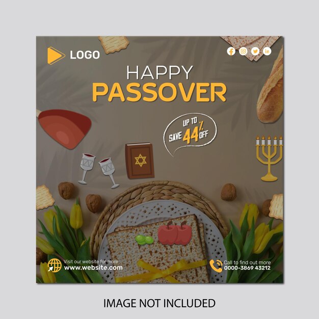 PSD happy passover instagram post or square web banner post design template