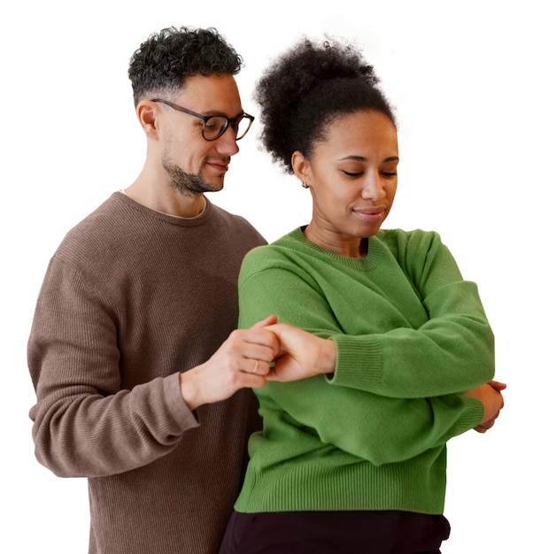 Happy people dancing together isolated