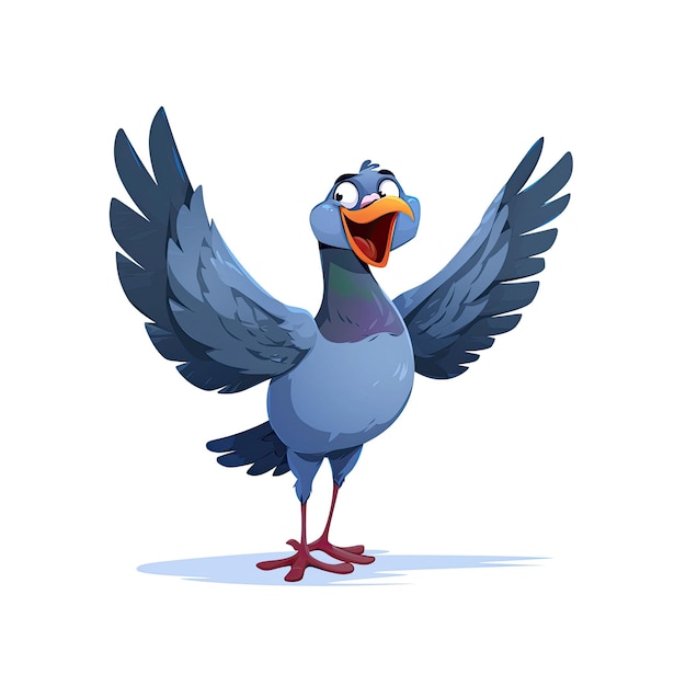 Happy Pigeon Cartoon Its Wings Spread Cartoon Illustration