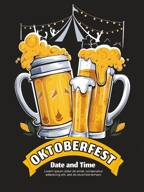 PSD happy psd oktoberfest poster with beer drinking glass and editable text invitations card