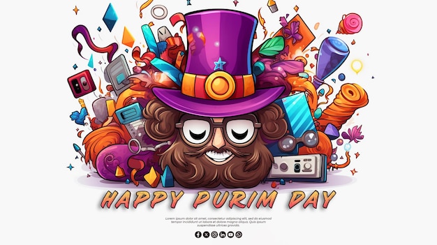 happy purim day special greeting card with a realistic psd background