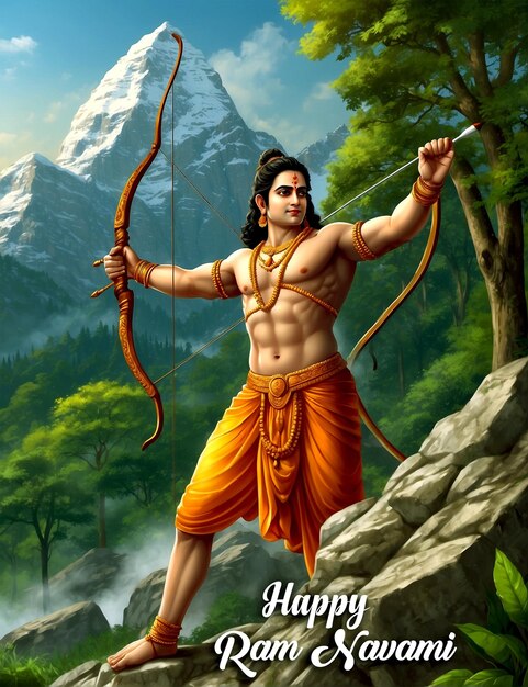 PSD happy ram navami birth day festival lord rama with arrow generted by ai