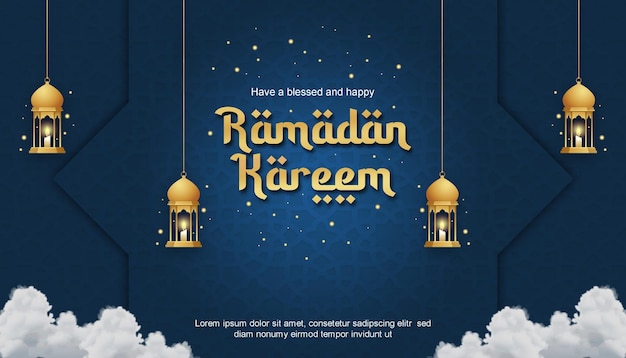 happy ramadan kareem banner design lanscape modern simple blue golden 14