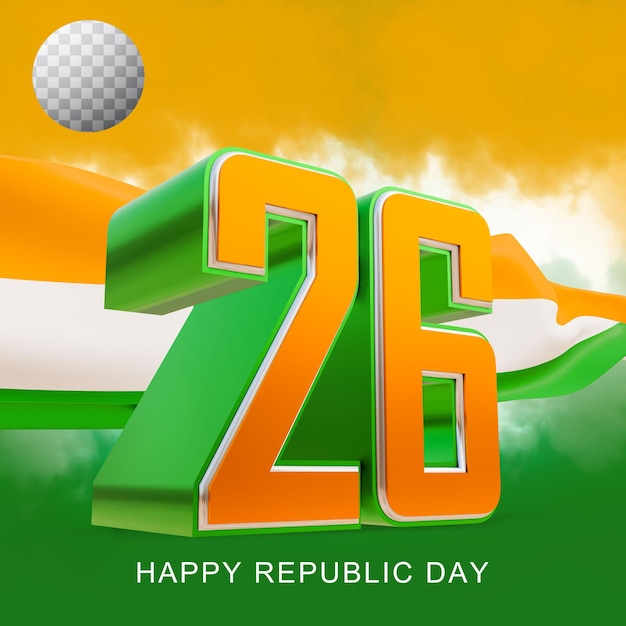 Happy Republic Day 3d rendered image with transparent background