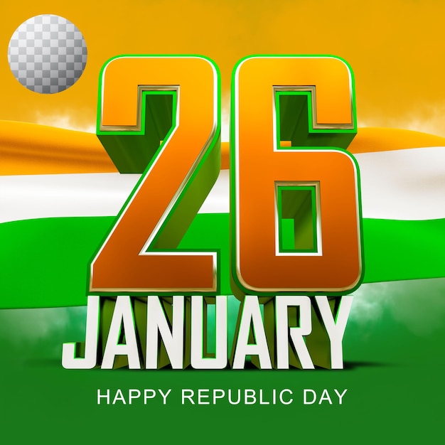 Happy Republic Day 3d rendered image with transparent background