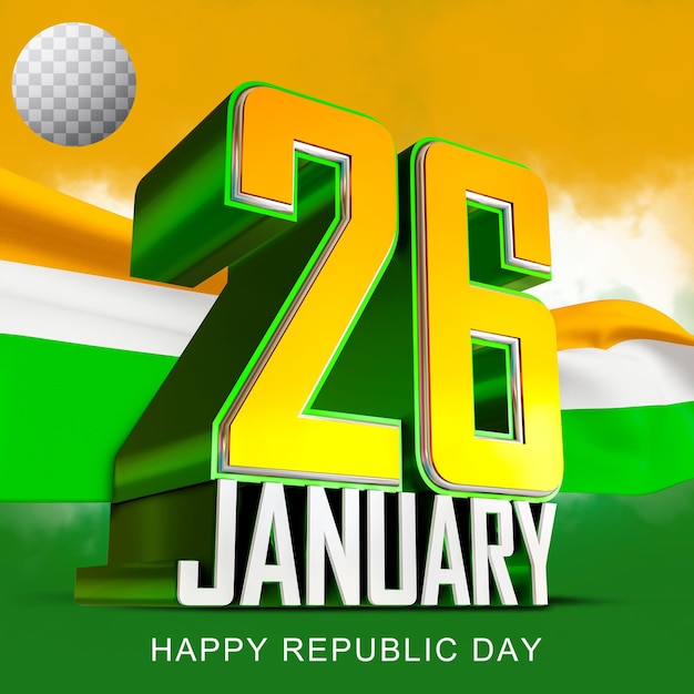 Happy Republic Day 3d rendered image with transparent background