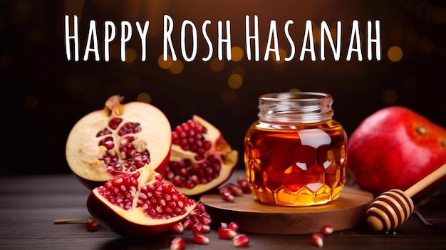 Happy Rosh Hasanah Poster Design with Pome Apples and Honey Jewish New Year Template