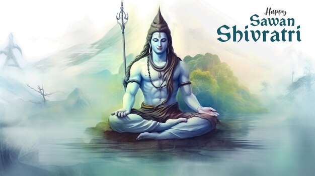 PSD happy sawan shivratri festival wishes card with lord shiva