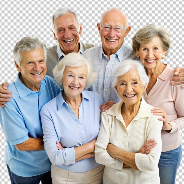 PSD happy senior people group on transparent background