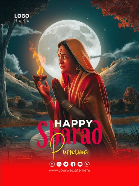 PSD happy sharad purnima celebration banner background and poster template