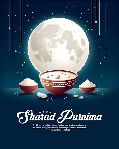 PSD happy sharad purnima full moon with indian sweet kheer social media post template banner