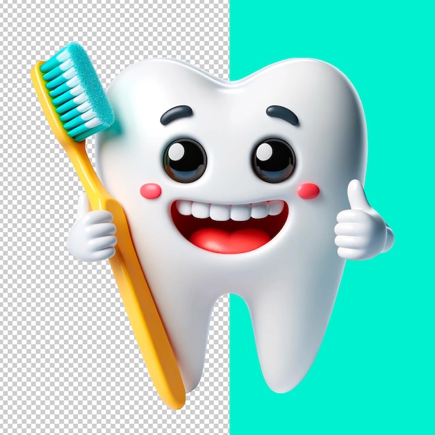 happy smiling cartoon 3d tooth on a transparent background