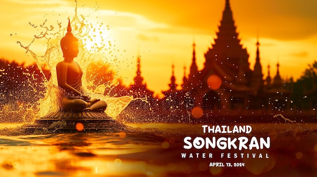 Happy Songkran banner template for Thailand water festival celebration