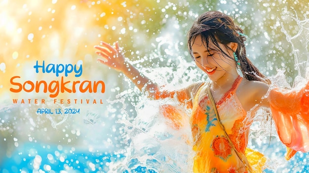 Happy Songkran banner template for Thailand water festival celebration