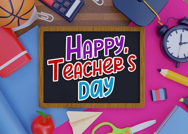 happy teachers day greeting card with 3d Rendering Background premium PSD