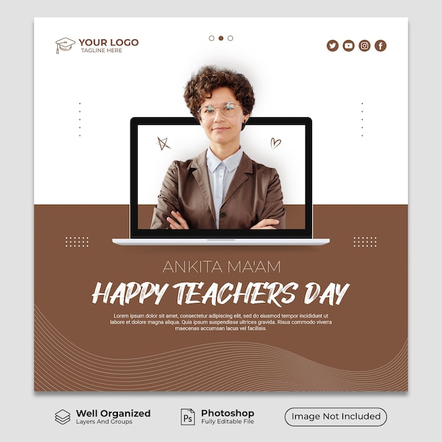 Happy teachers' day instagram post with laptop and photo