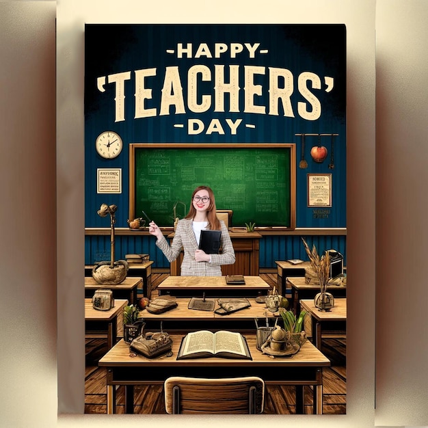 Happy Teachers Day Poster Concept with Class background