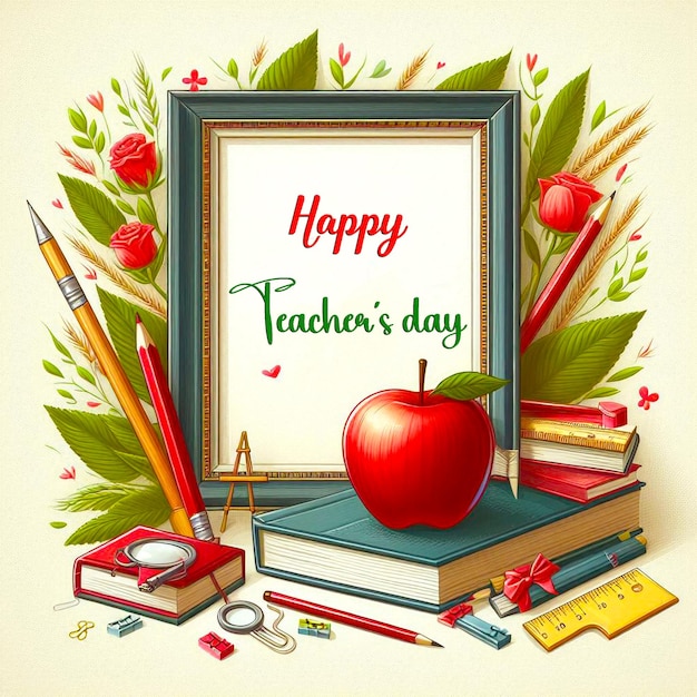 PSD happy teachers day written on a chalkboard banner and background psd design template