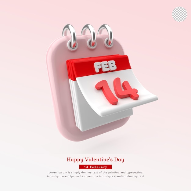 Happy valentine calendar 3d render