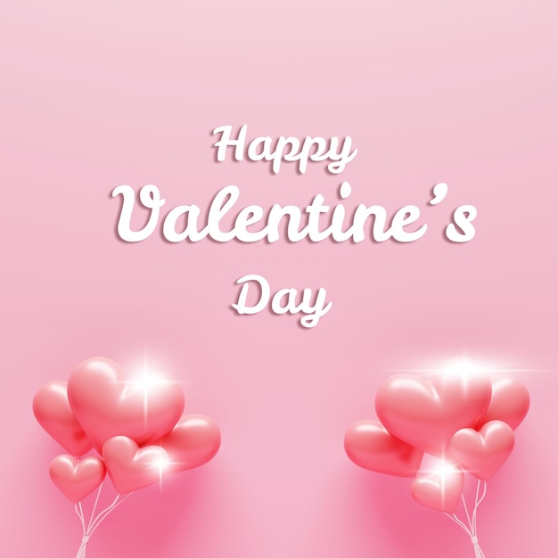 Happy Valentine's Day background template with romantic heart balloon decoration