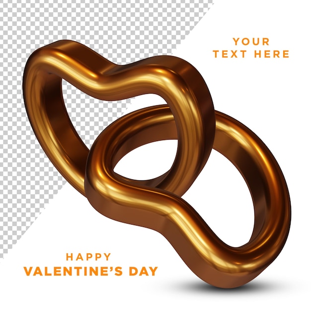 Happy Valentine's Day Golden Love Ring 3D Rendering Isolated