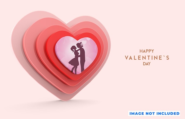 Happy Valentine's day heart in 3D rendering mockup