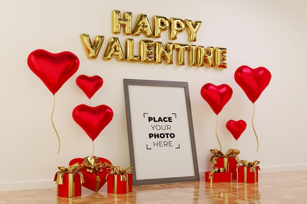 Happy valentine's day scene with frame mockup