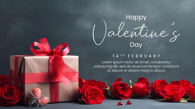 PSD happy valentines day banner template with gift box background